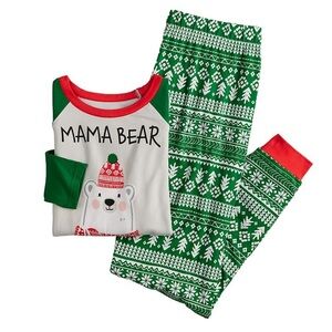 🆕 Jammies For Your Families Pajama Set Mama Bear Polar Bear Top with Pants Large